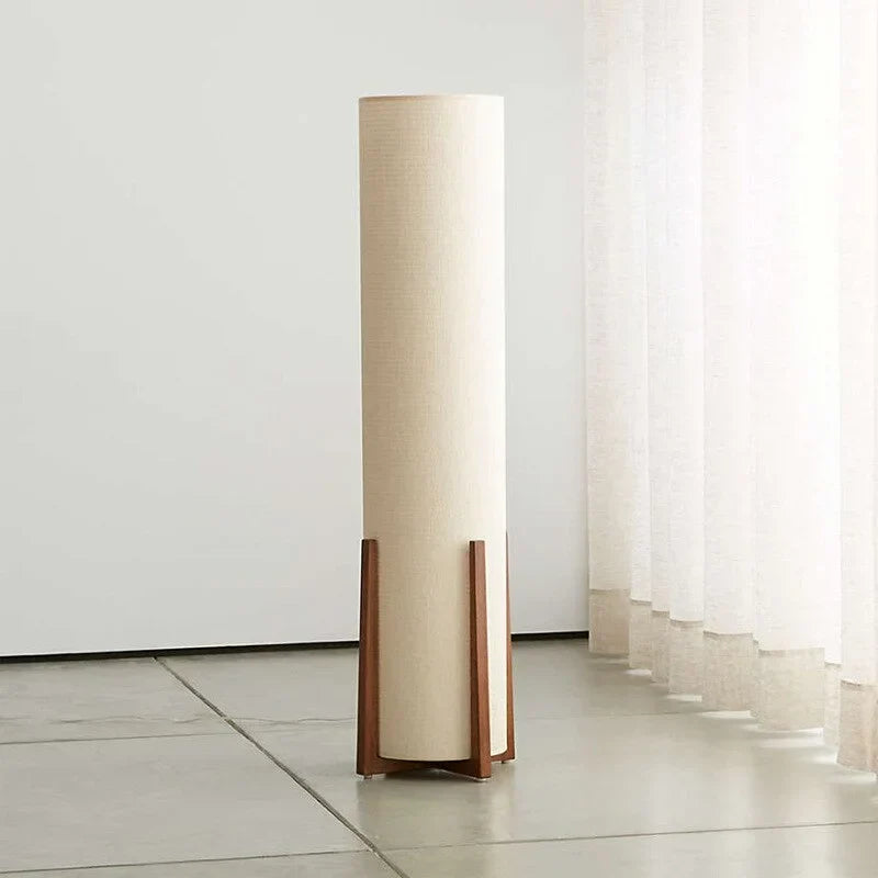 Wooden Standing Lamp with Cylinder Fabric Shade 47 in Tall Ambient Light for Living Room Bedroom Reading Corner Modern Neutral Decor Accent | Thomler