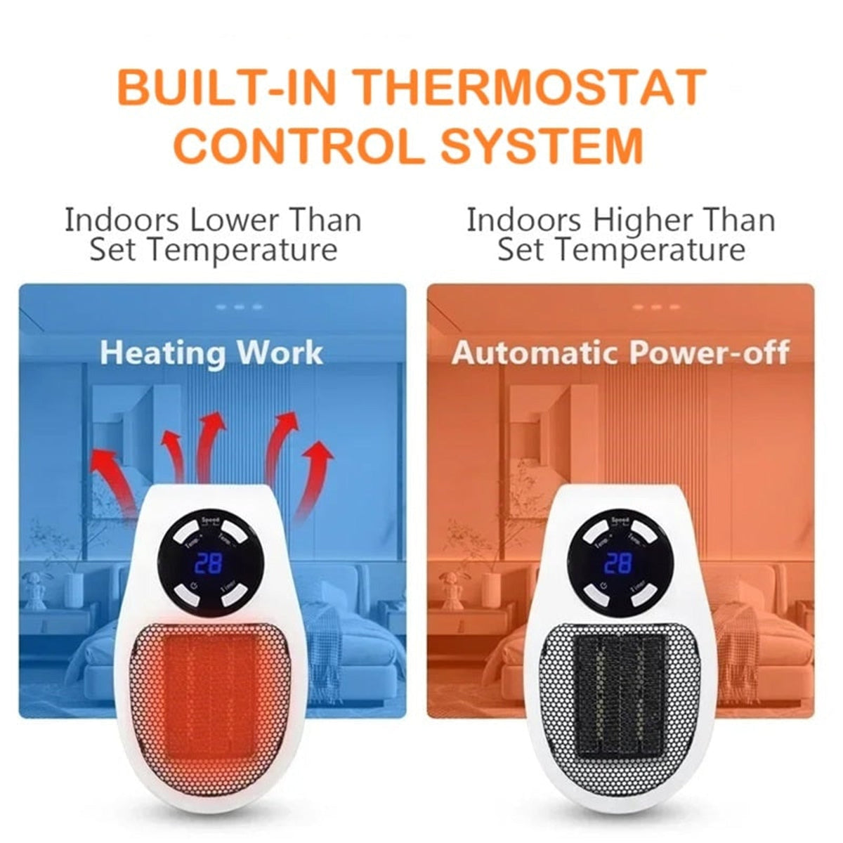 Mini calefactor portátil con pantalla LED y control inteligente de temperatura para una calefacción eficiente