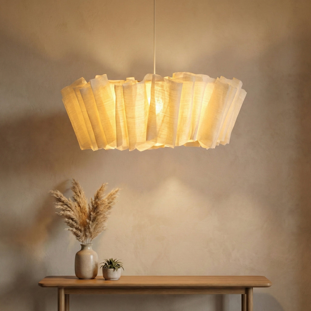 Woven Fabric Pendant Light with Iron Frame for Dining Room & Bedroom – Soft Ambient Overhead Lighting Fixture for 110–160 sq ft Spaces – Min | Thomler
