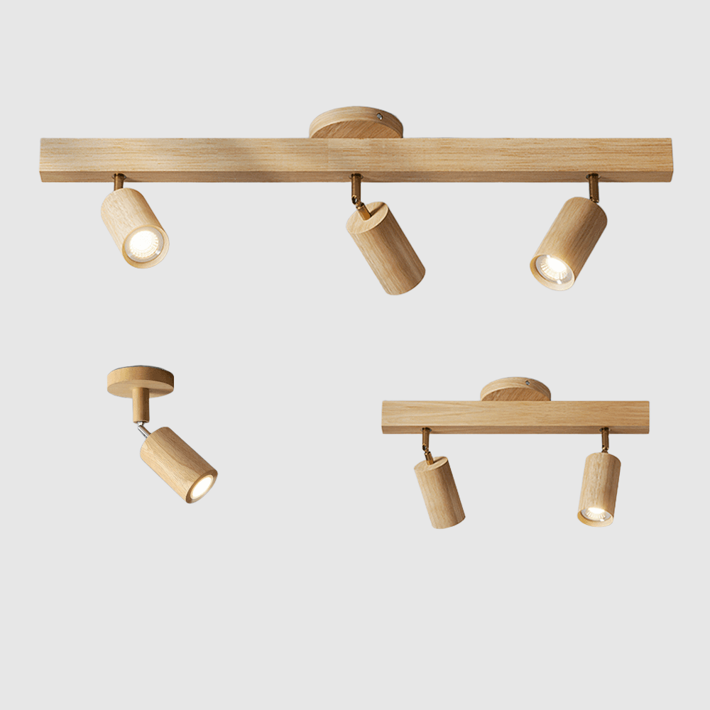 Wooden Track Light with Adjustable Spotlights for Kitchen, Dining Room & Bedroom – 47 in Natural Wood Ceiling Fixture – 1 to 5 Heads | Thomler