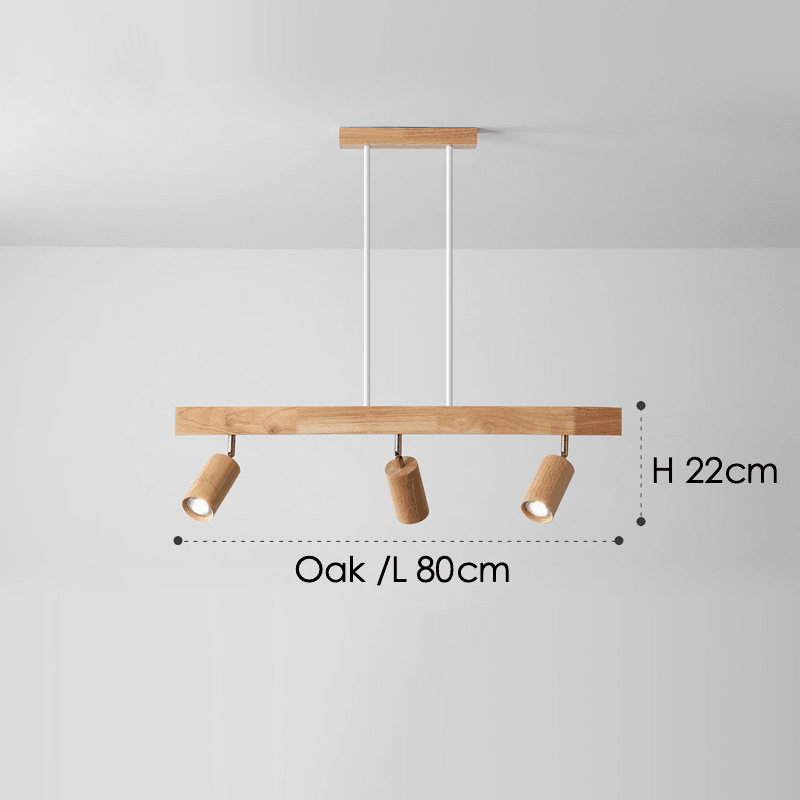 Houten railverlichting met verstelbare spots voor keuken, eetkamer & slaapkamer – 119 cm plafondlamp van natuurlijk hout – 1 tot 5 koppen | Thomler