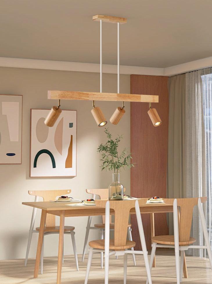 Houten railverlichting met verstelbare spots voor keuken, eetkamer & slaapkamer – 119 cm plafondlamp van natuurlijk hout – 1 tot 5 koppen | Thomler