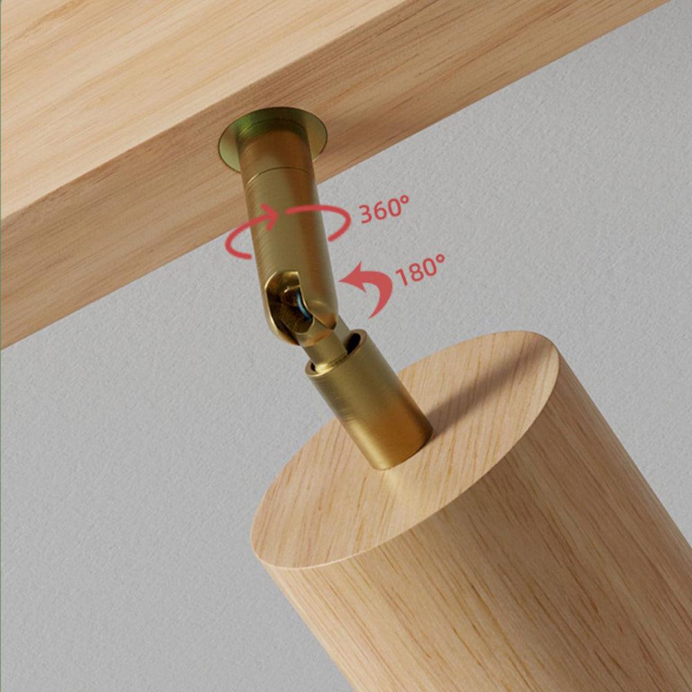 Houten railverlichting met verstelbare spots voor keuken, eetkamer & slaapkamer – 119 cm plafondlamp van natuurlijk hout – 1 tot 5 koppen | Thomler