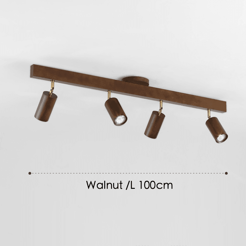 Houten railverlichting met verstelbare spots voor keuken, eetkamer & slaapkamer – 119 cm plafondlamp van natuurlijk hout – 1 tot 5 koppen | Thomler