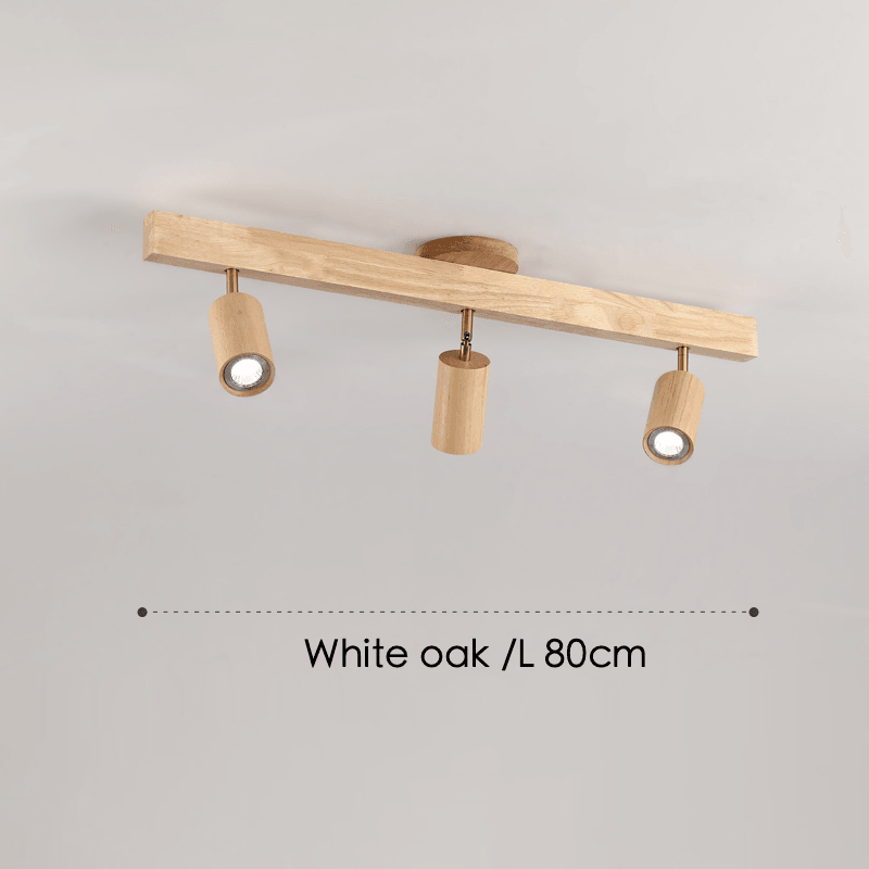Houten railverlichting met verstelbare spots voor keuken, eetkamer & slaapkamer – 119 cm plafondlamp van natuurlijk hout – 1 tot 5 koppen | Thomler