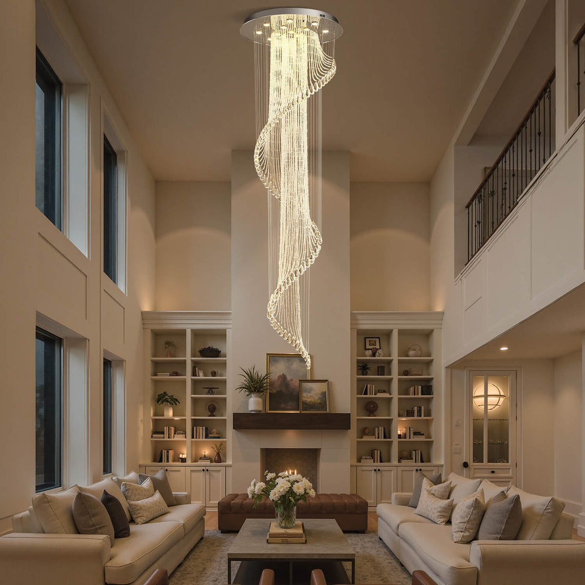 Spiral Crystal Pendant Light for Stairwell Foyer Entryway 118 in Drop Chrome Finish GU10 Socket High Ceiling Statement Fixture Two-Story Hal | Thomler