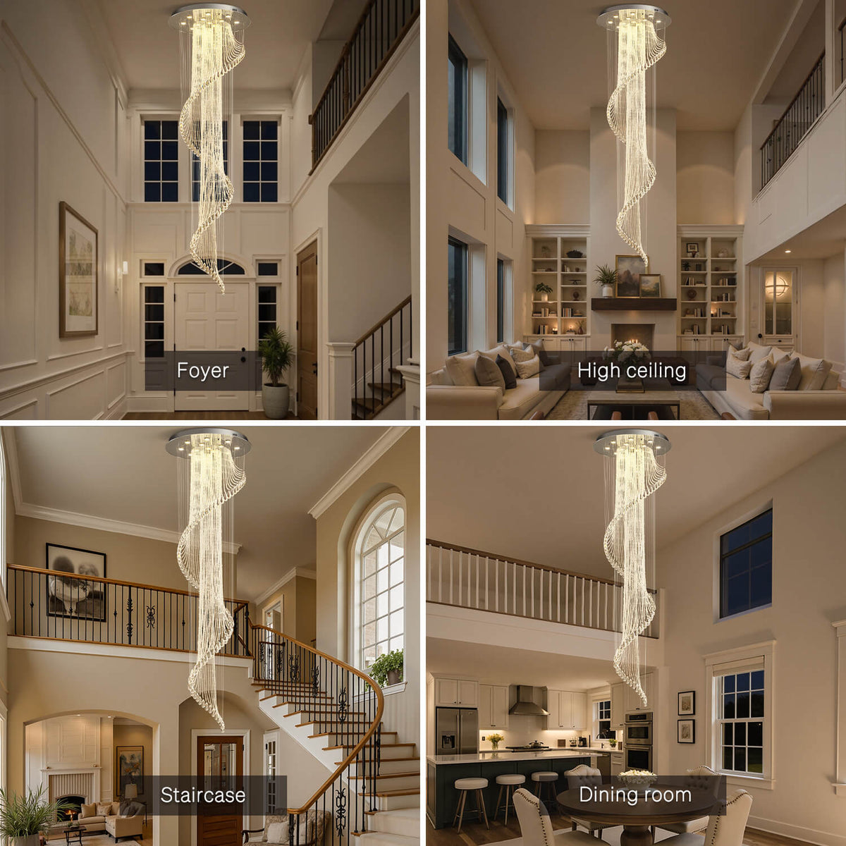 Spiral Crystal Pendant Light for Stairwell Foyer Entryway 118 in Drop Chrome Finish GU10 Socket High Ceiling Statement Fixture Two-Story Hal | Thomler