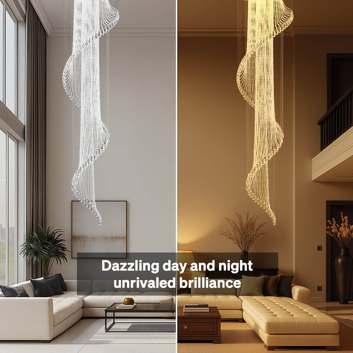 Spiral Crystal Pendant Light for Stairwell Foyer Entryway 118 in Drop Chrome Finish GU10 Socket High Ceiling Statement Fixture Two-Story Hal | Thomler