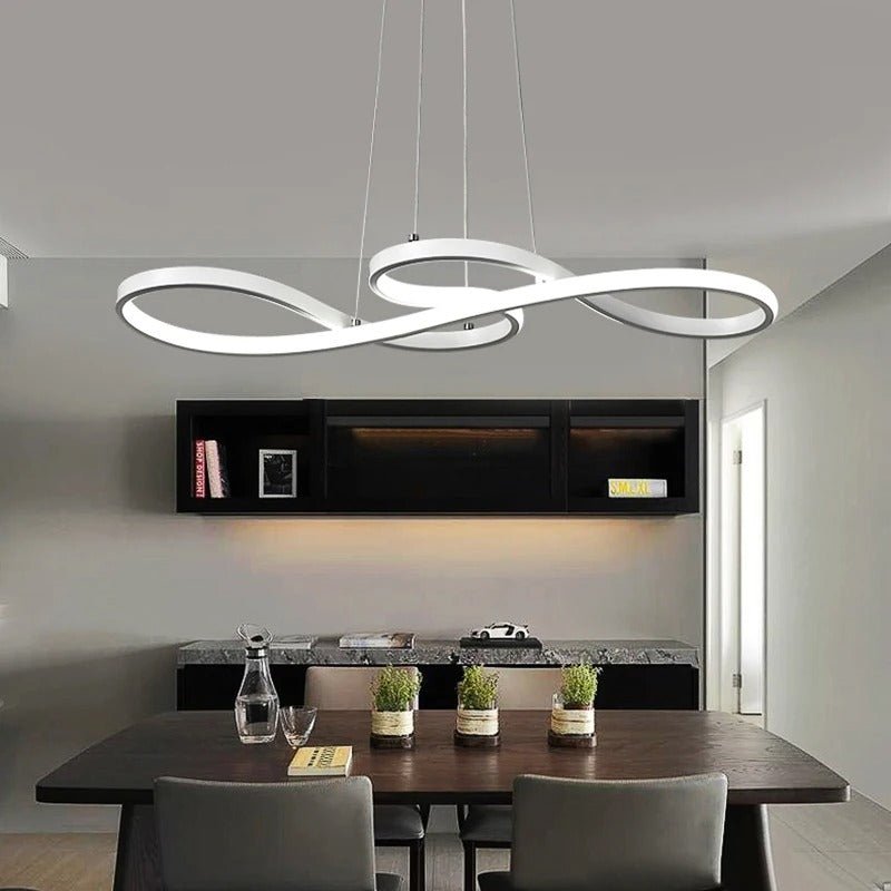 Modern Circle Hanging Fixture with Remote Dimming for Dining Room & Kitchen Island Adjustable Height 47 in Black White Gold Finish Contempor | Thomler