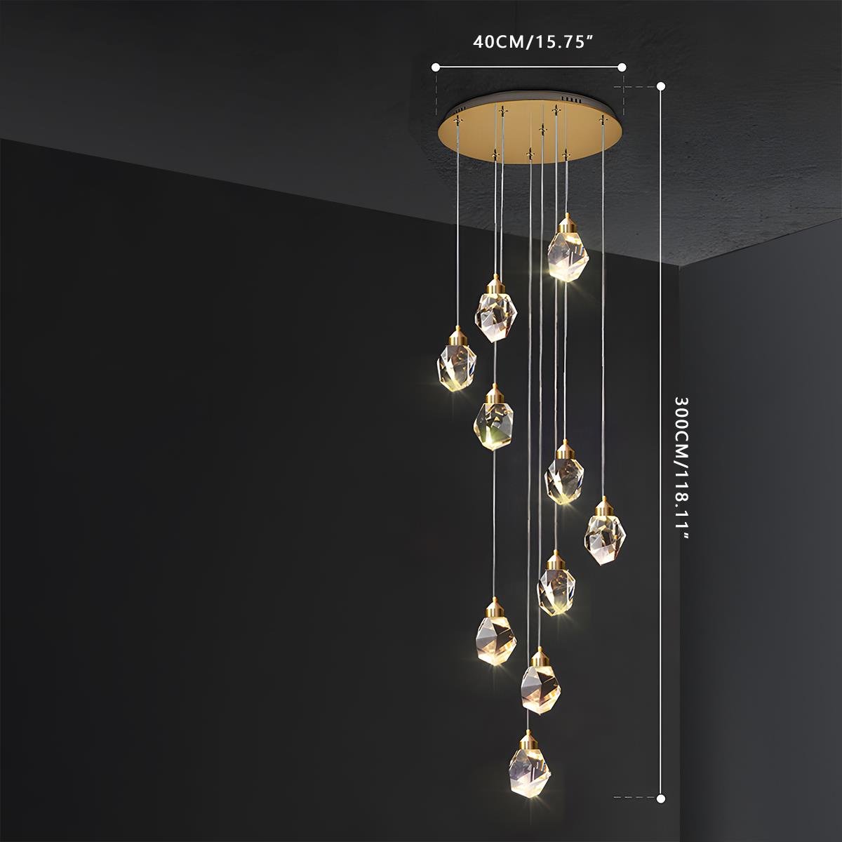 Hanglamp met kristallen accenten en verstelbaar snoer van 198 cm, 5W LED-kroonluchter met drie lichtkleuren voor eetkamers & entrees | Thomler