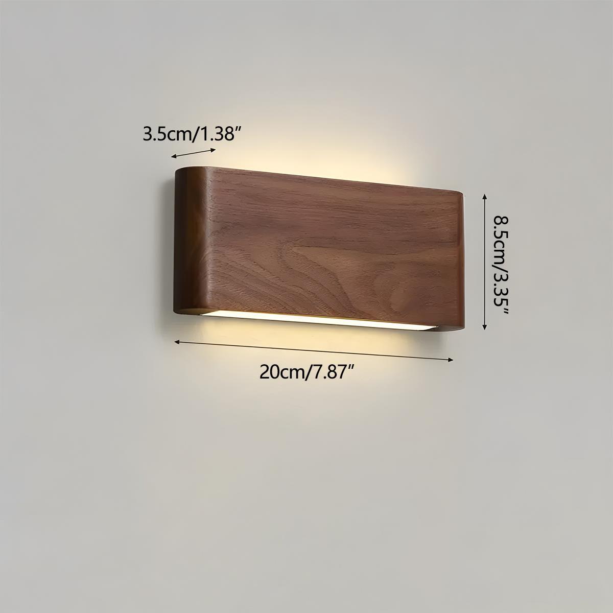 Rechteckige LED-Wandleuchte aus Walnussholz, 8 Zoll, einstellbare Lichtmodi, Schlafzimmer, Flur, Wohnzimmer, modern, minimalistisch, Japandi, skandinavisch, Innenbereich | Thomler