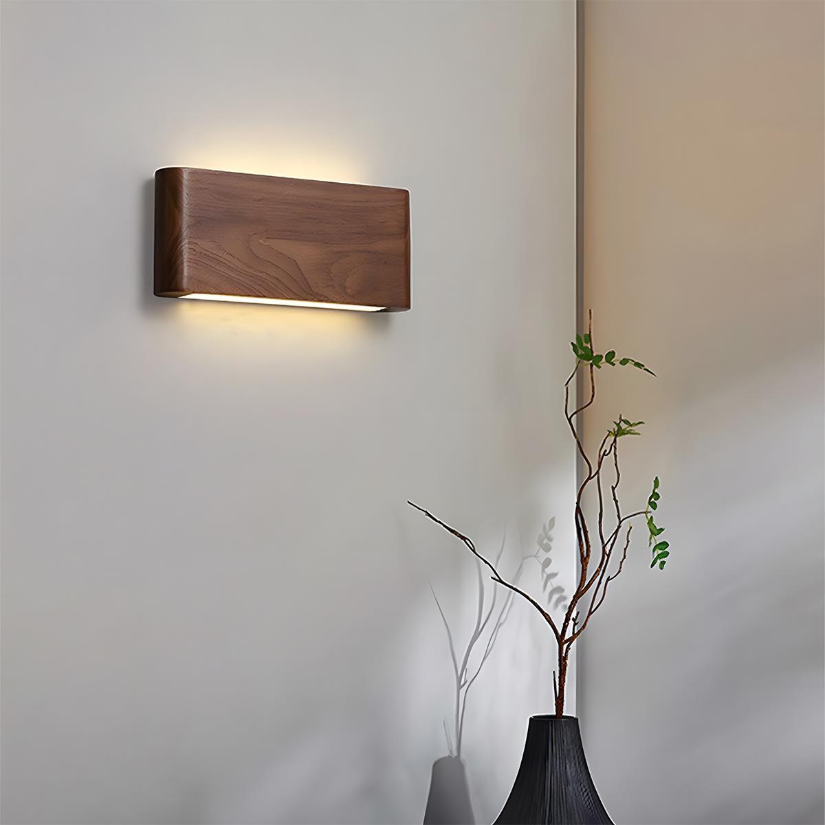 Rechteckige LED-Wandleuchte aus Walnussholz, 8 Zoll, einstellbare Lichtmodi, Schlafzimmer, Flur, Wohnzimmer, modern, minimalistisch, Japandi, skandinavisch, Innenbereich | Thomler