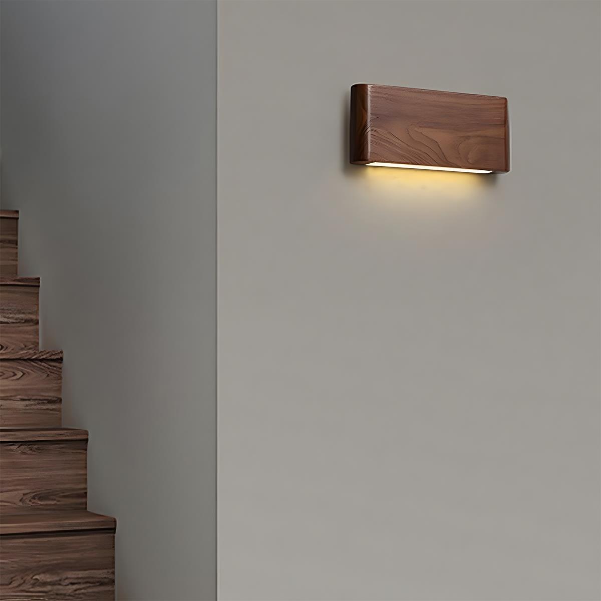 Rechteckige LED-Wandleuchte aus Walnussholz, 8 Zoll, einstellbare Lichtmodi, Schlafzimmer, Flur, Wohnzimmer, modern, minimalistisch, Japandi, skandinavisch, Innenbereich | Thomler