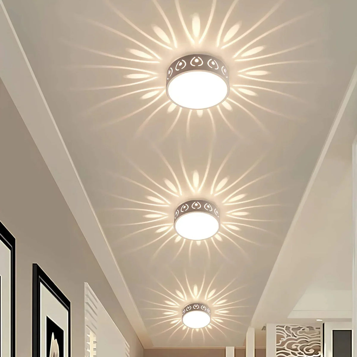 LED Flush Mount Ceiling Light with Crystal Acrylic Prism Pattern for Foyer Entryway Hallway Selectable Warm Cool White Surface Install | Thomler