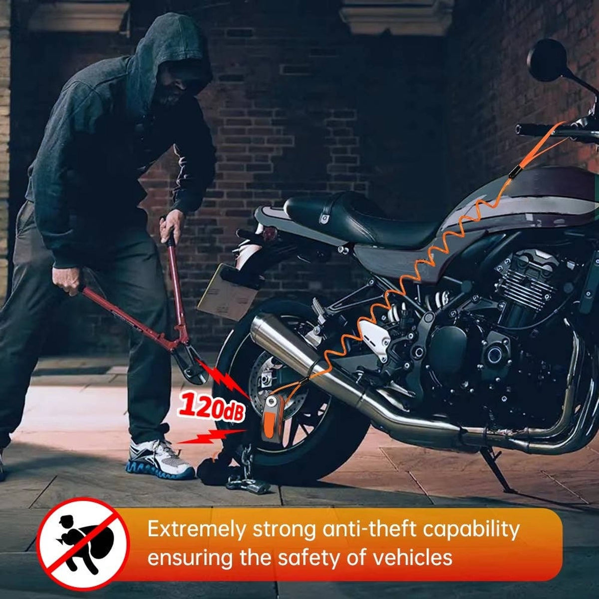 Alarma de bloqueo de disco para motocicleta con sensor de movimiento de 120dB y cuerpo impermeable