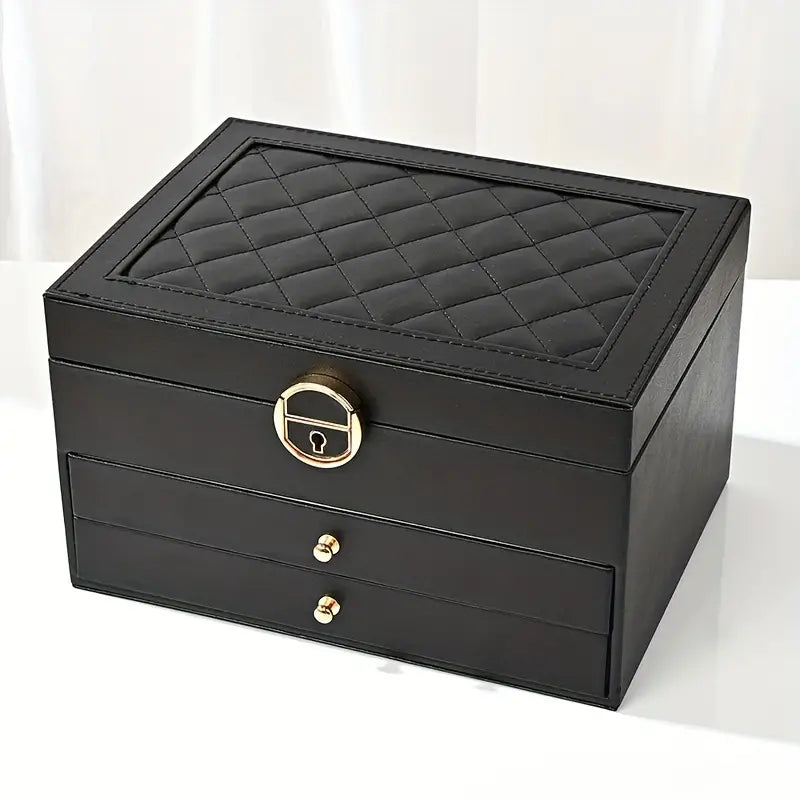 Stackable Jewelry Organizer Box Black 9×7×5 Inch Multi-Compartment Ring Necklace Earring Holder for Dresser Bedroom Vanity Tabletop Storage | Thomler