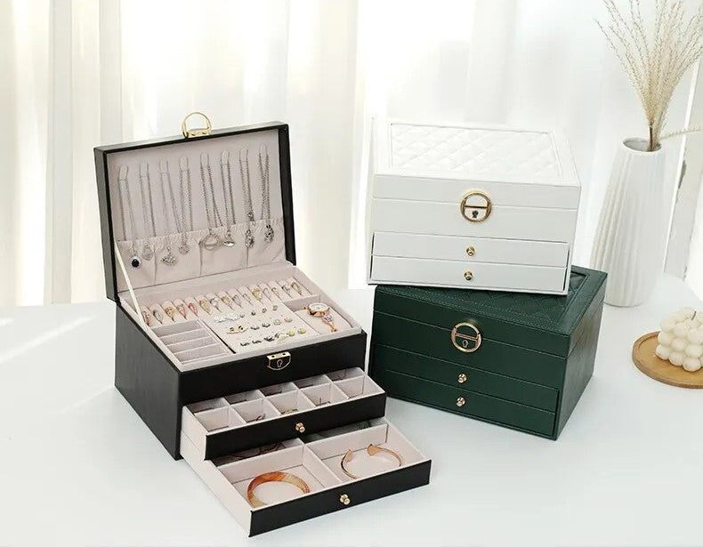 Stackable Jewelry Organizer Box Black 9×7×5 Inch Multi-Compartment Ring Necklace Earring Holder for Dresser Bedroom Vanity Tabletop Storage | Thomler