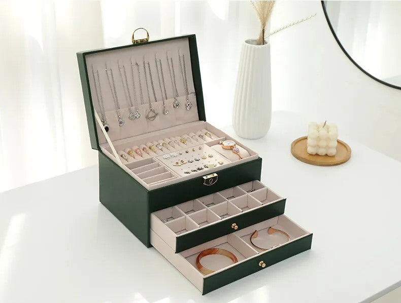 Stackable Jewelry Organizer Box Black 9×7×5 Inch Multi-Compartment Ring Necklace Earring Holder for Dresser Bedroom Vanity Tabletop Storage | Thomler