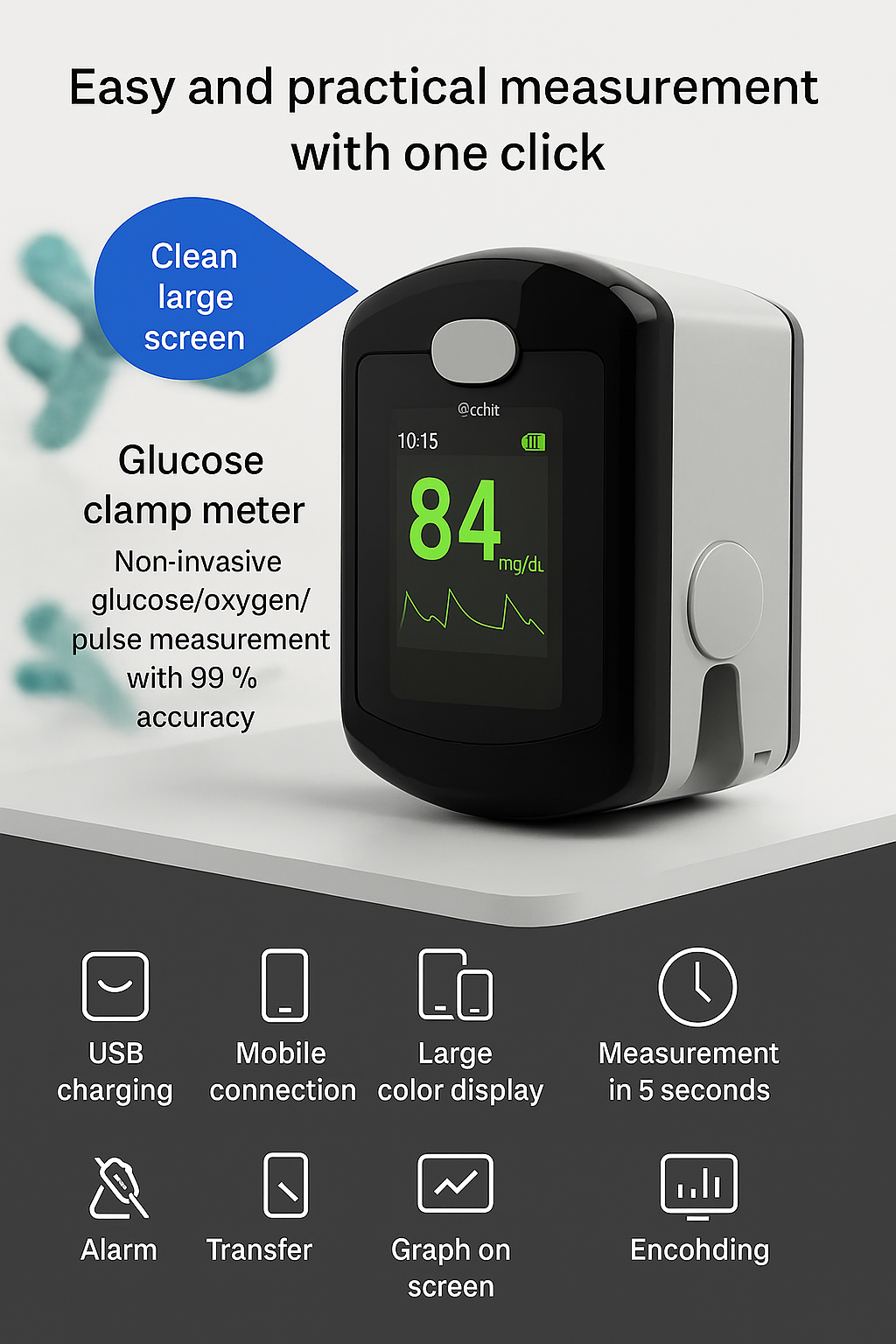 Medidor de glucosa en sangre con lectura en 5 segundos y pantalla digital