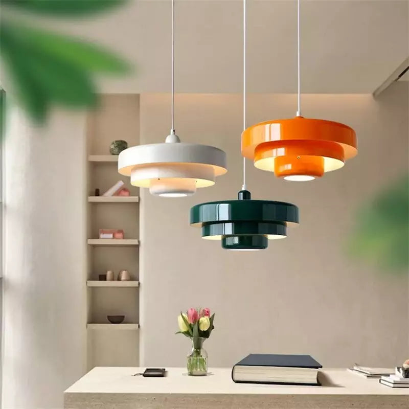 Layered Metal Ceiling Fixture 14-Inch Diameter Adjustable Cord Iron Shade for Kitchen Island Dining Table Home Office Retro Geometric Overhe | Thomler