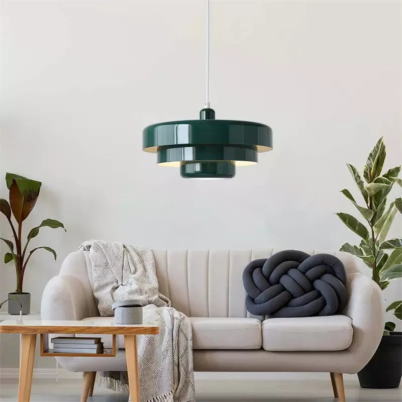 Layered Metal Ceiling Fixture 14-Inch Diameter Adjustable Cord Iron Shade for Kitchen Island Dining Table Home Office Retro Geometric Overhe | Thomler