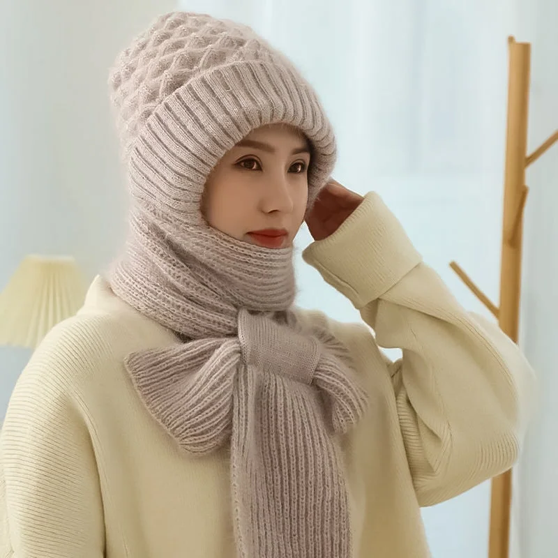 Gorro bufanda de invierno para mujer integrado con protección para las orejas y resistente al viento