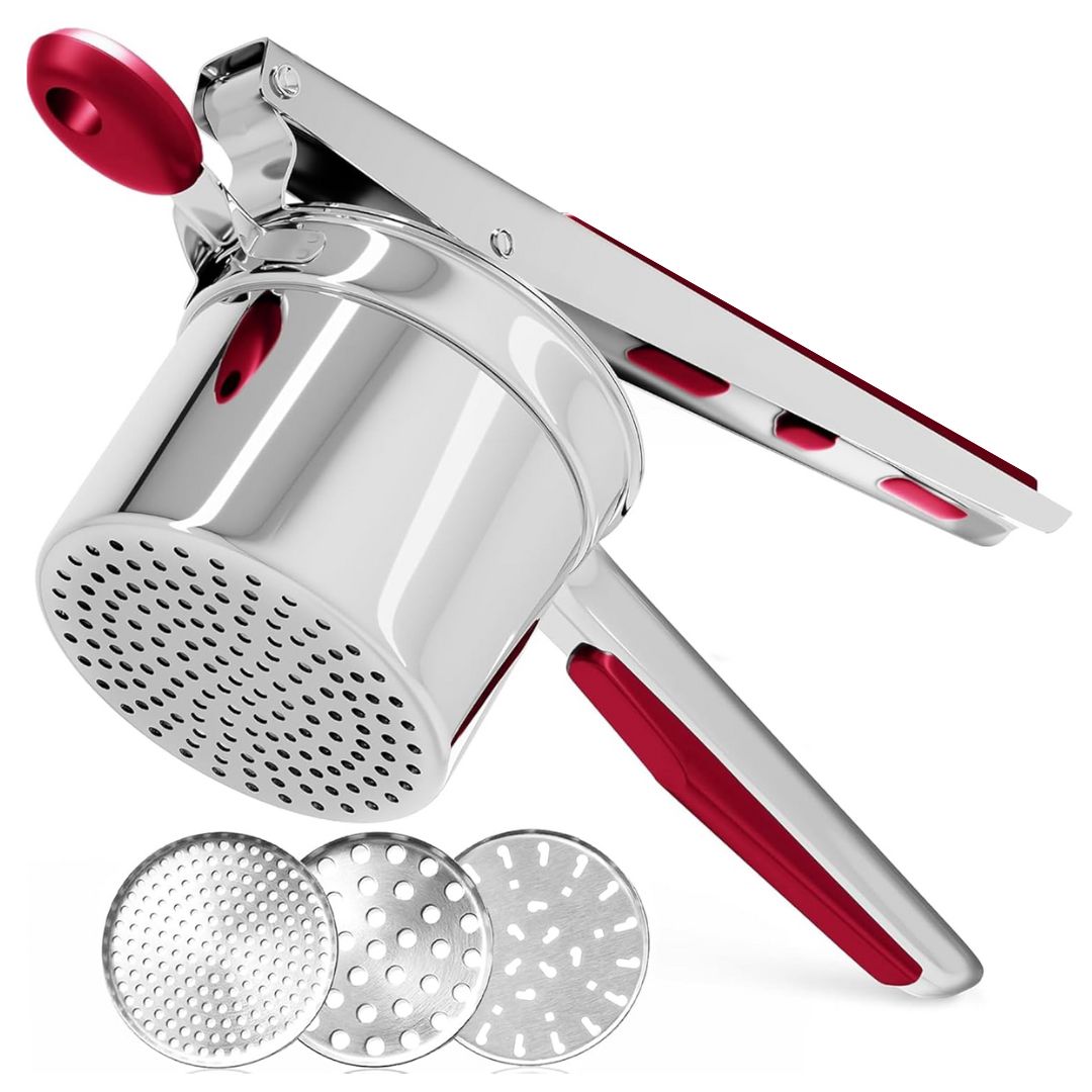 Prensa puré de acero inoxidable para resultados suaves y cremosos, herramienta de cocina de 15 oz, diseño resistente para patatas, verduras y frutas