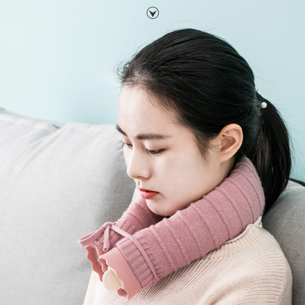 Curved Neck Hot Water Bottle with Soft Cover – Microwaveable Hot or Cold Pack for Neck & Shoulders