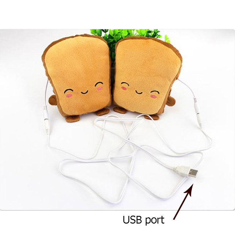 USB Heated Fingerless Gloves – Toast Shape Hand Warmers for Typing & Gaming