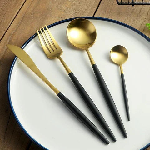 Stainless Steel Flatware Set 24 Pieces with Titanium Mirror Finish for Dining Room Kitchen Table Service Six Settings | Thomler
