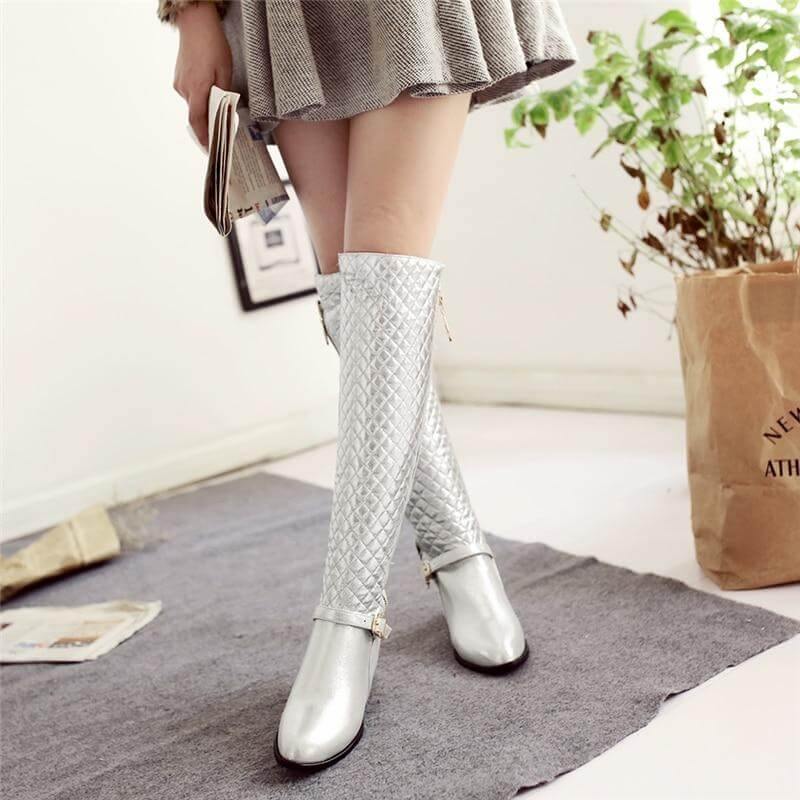 Women's Knee-High Boots with Low Block Heel and Optional Faux-Fur Lining – Zip-Up Winter Footwear for Cold Weather
