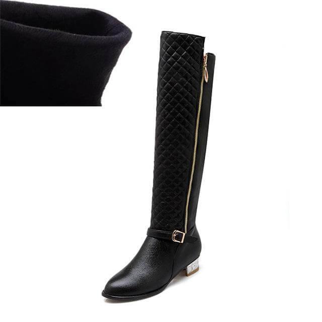 Women's Knee-High Boots with Low Block Heel and Optional Faux-Fur Lining – Zip-Up Winter Footwear for Cold Weather