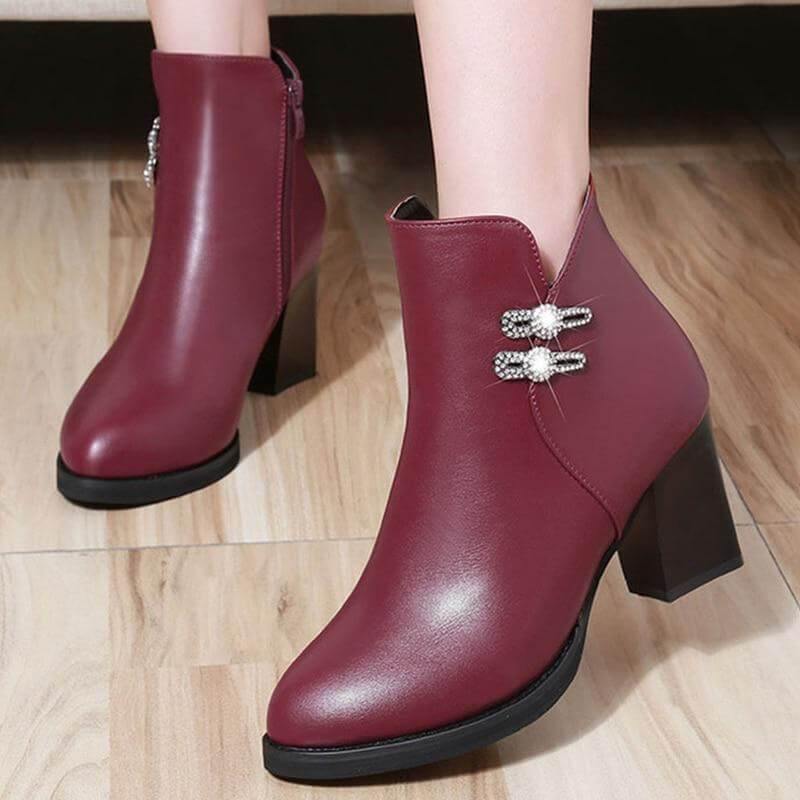 Women's Crystal-Accent Ankle Boots with Block Heel & Side Zipper