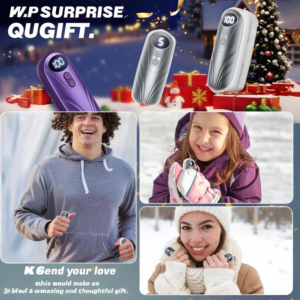 USB Hand Warmers 5-Heat LED Display Pocket Heaters Rechargeable Set 2-Pack for Skiing Winter Commute