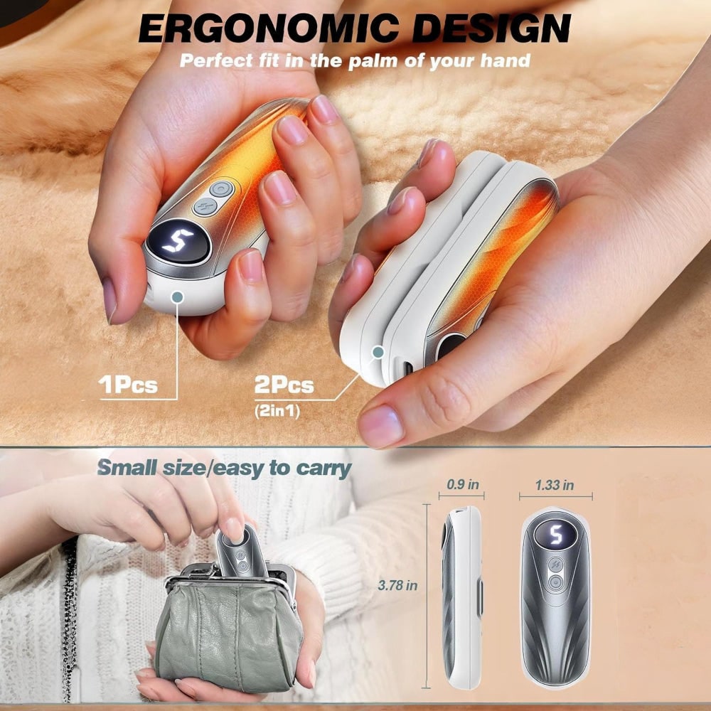 USB Hand Warmers 5-Heat LED Display Pocket Heaters Rechargeable Set 2-Pack for Skiing Winter Commute