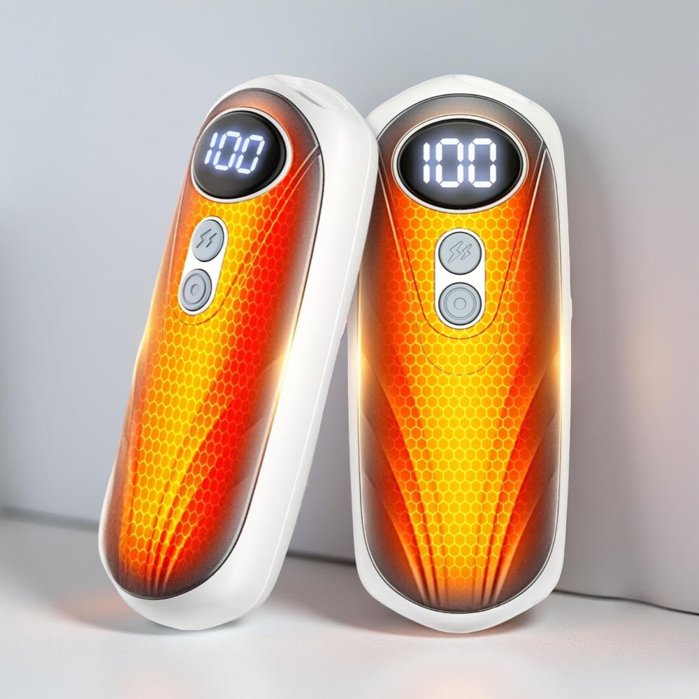 USB Hand Warmers 5-Heat LED Display Pocket Heaters Rechargeable Set 2-Pack for Skiing Winter Commute
