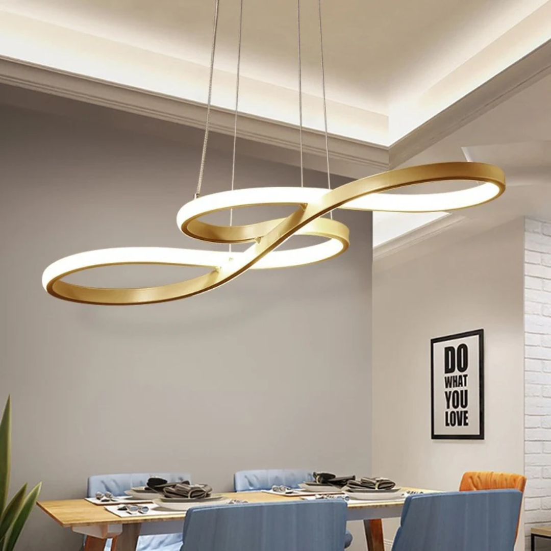 Modern Circle Hanging Fixture with Remote Dimming for Dining Room & Kitchen Island Adjustable Height 47 in Black White Gold Finish Contempor | Thomler