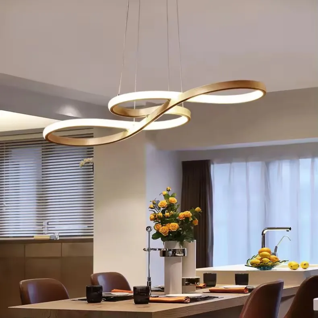 Modern Circle Hanging Fixture with Remote Dimming for Dining Room & Kitchen Island Adjustable Height 47 in Black White Gold Finish Contempor | Thomler