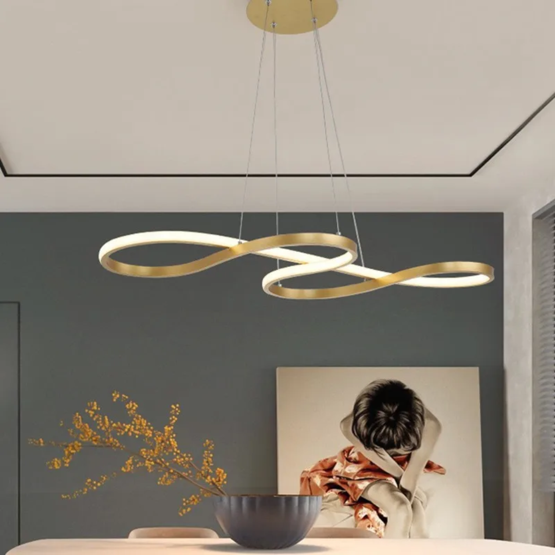 Modern Circle Hanging Fixture with Remote Dimming for Dining Room & Kitchen Island Adjustable Height 47 in Black White Gold Finish Contempor | Thomler