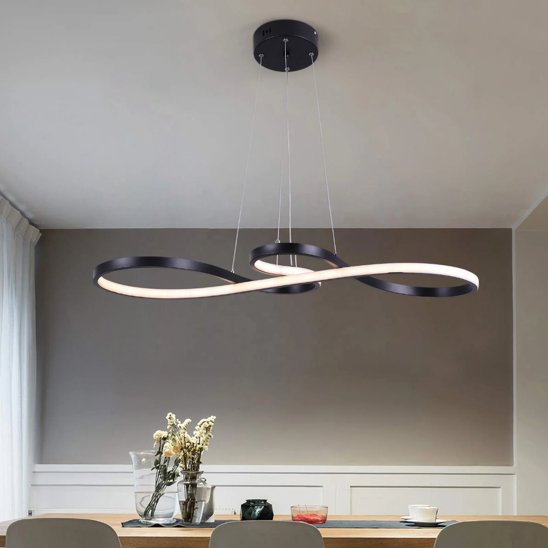 Modern Circle Hanging Fixture with Remote Dimming for Dining Room & Kitchen Island Adjustable Height 47 in Black White Gold Finish Contempor | Thomler
