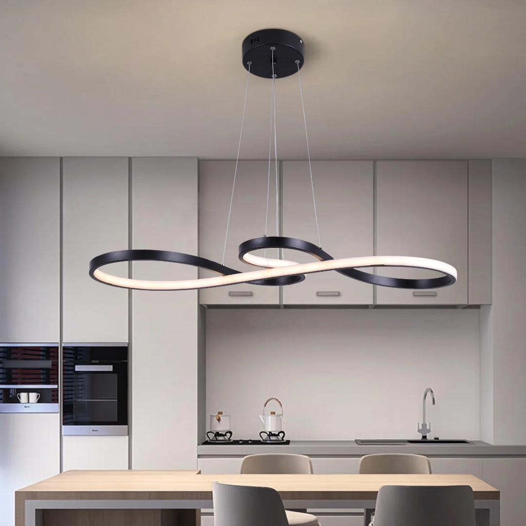 Modern Circle Hanging Fixture with Remote Dimming for Dining Room & Kitchen Island Adjustable Height 47 in Black White Gold Finish Contempor | Thomler