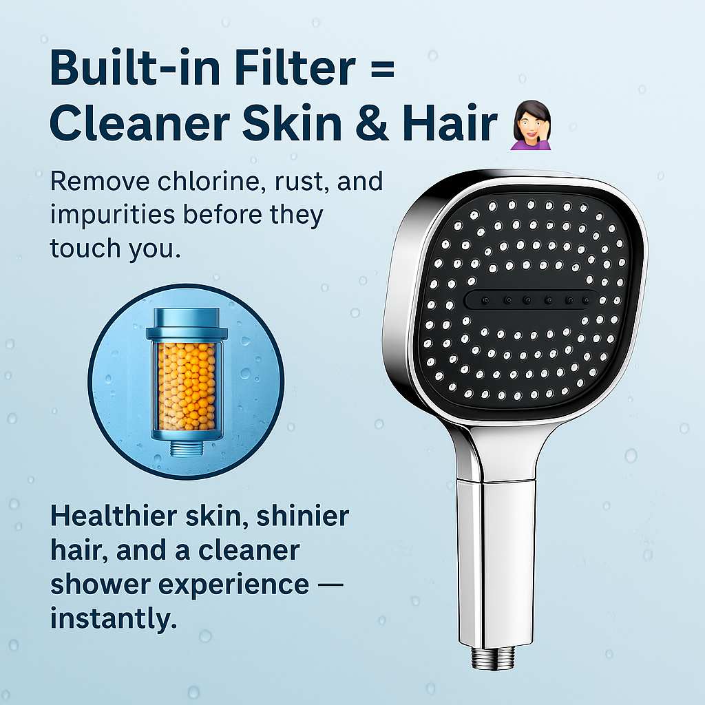 Shower Head with Built-In Water Filter & Adjustable Multi-Spray Modes for Softer Skin & Hair Care