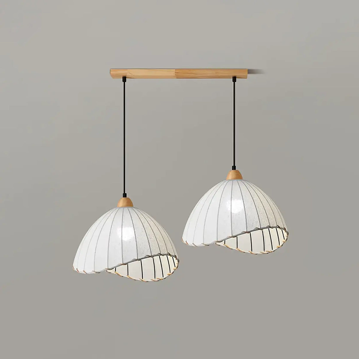 Wood & Linen Drum Ceiling Light 59 in Drop for Dining Tables Kitchen Islands E27 Socket Adjustable Hanging Fixture Natural Minimalist | Thomler