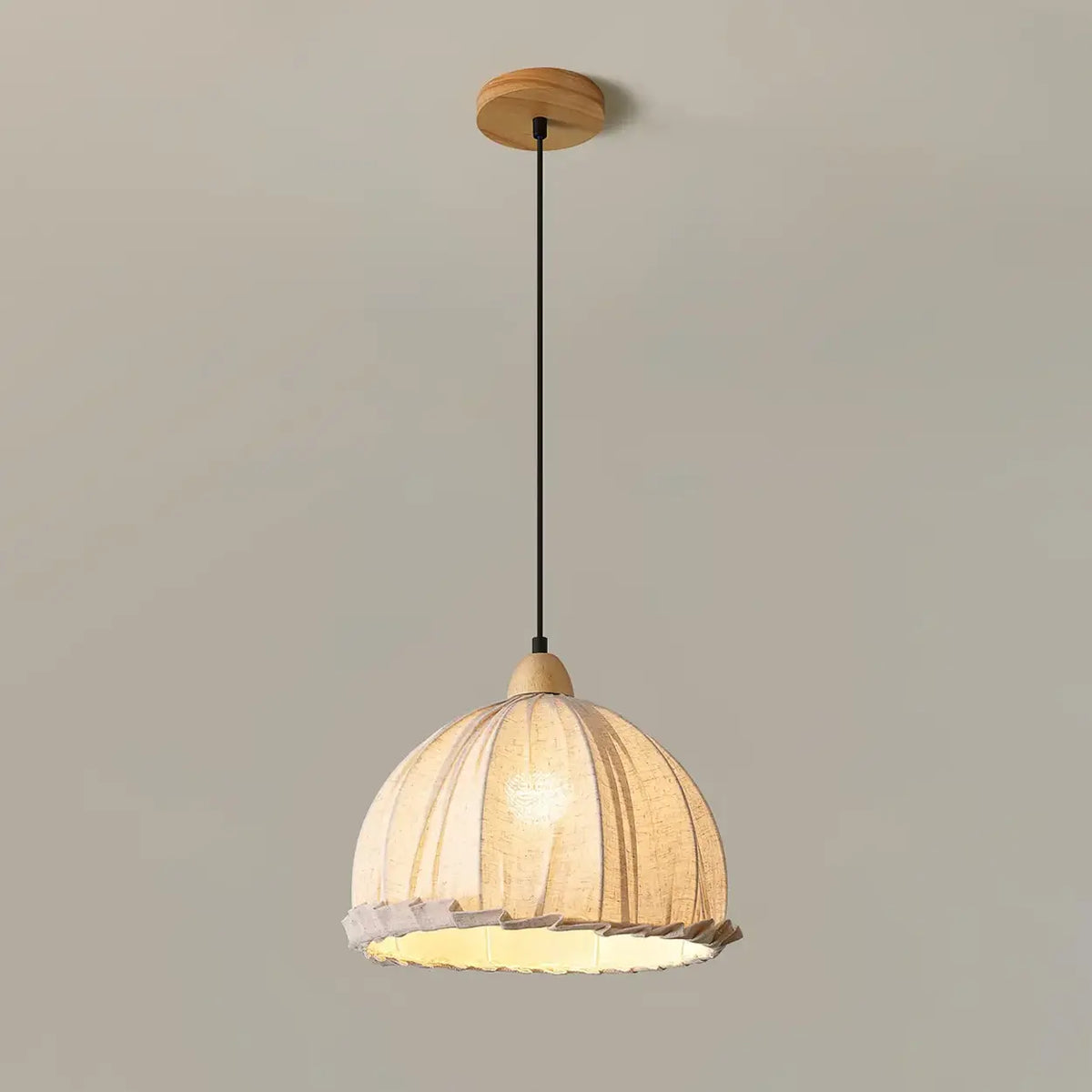 Wood & Linen Drum Ceiling Light 59 in Drop for Dining Tables Kitchen Islands E27 Socket Adjustable Hanging Fixture Natural Minimalist | Thomler