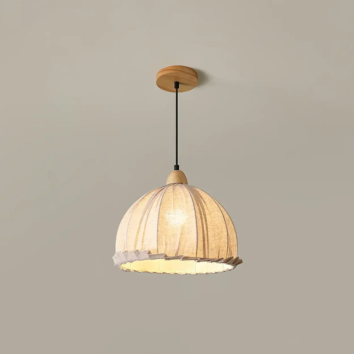 Wood & Linen Drum Ceiling Light 59 in Drop for Dining Tables Kitchen Islands E27 Socket Adjustable Hanging Fixture Natural Minimalist | Thomler