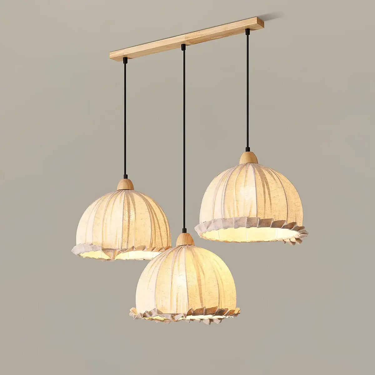 Wood & Linen Drum Ceiling Light 59 in Drop for Dining Tables Kitchen Islands E27 Socket Adjustable Hanging Fixture Natural Minimalist | Thomler