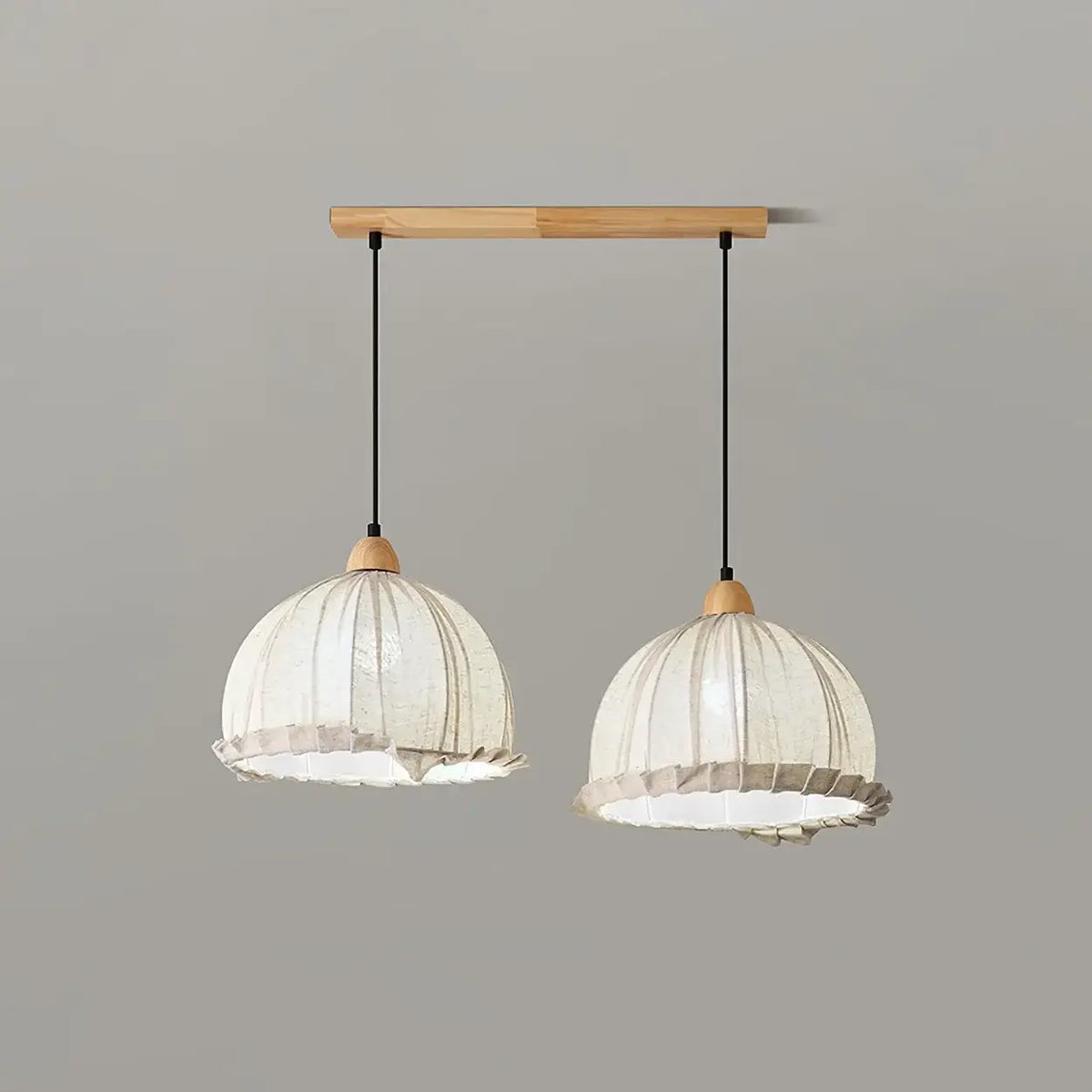 Wood & Linen Drum Ceiling Light 59 in Drop for Dining Tables Kitchen Islands E27 Socket Adjustable Hanging Fixture Natural Minimalist | Thomler
