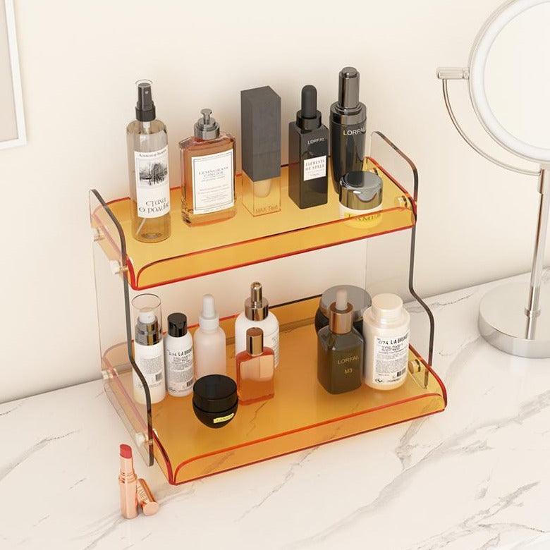Acrylic Dual-Tier Vanity Organizer Purple 12.6 in Wide Bathroom Countertop Storage Rack for Makeup Skincare Toiletries | Thomler