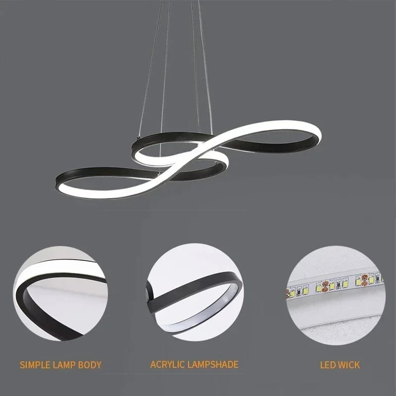 Modern Circle Hanging Fixture with Remote Dimming for Dining Room & Kitchen Island Adjustable Height 47 in Black White Gold Finish Contempor | Thomler