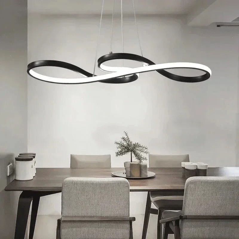 Modern Circle Hanging Fixture with Remote Dimming for Dining Room & Kitchen Island Adjustable Height 47 in Black White Gold Finish Contempor | Thomler